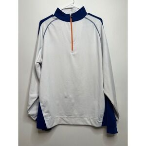 Footjoy Men Size M White Blue Long Sleeve 1/4 Zip Pullover Stained